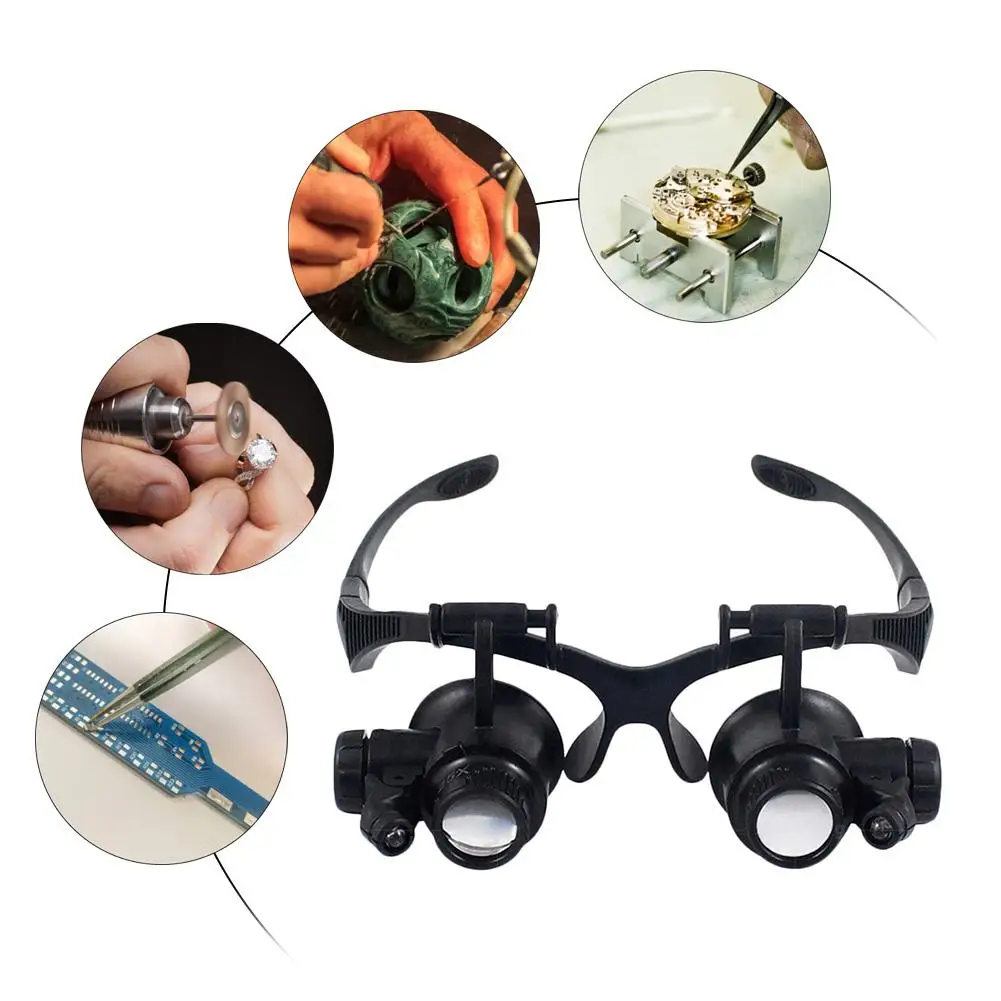 10X 15X 20X 25X Double Eye Glasses Loupe Head Wearing Magnifying Glasses Headset With LED Light For Watch Repair Jewelery