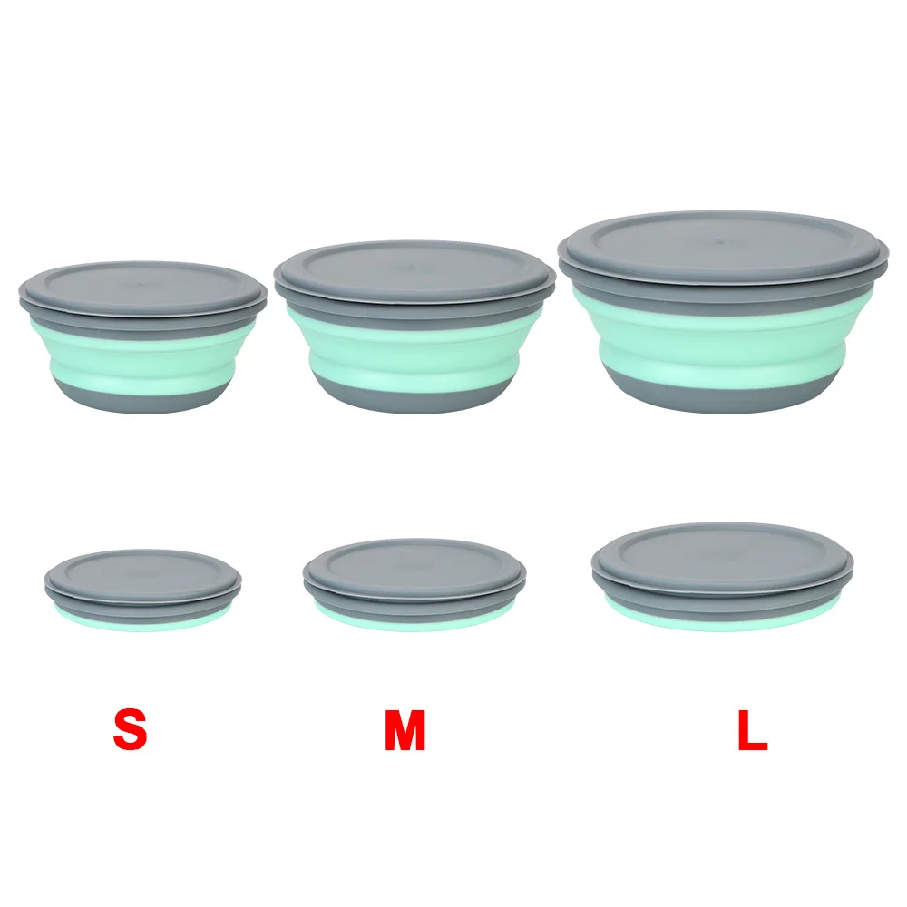 Folding Lunch Box Silicone Foldable Salad Bowl Bowl Sets Portable with Lid 3Pcs/Set Folding Bowl Food Container