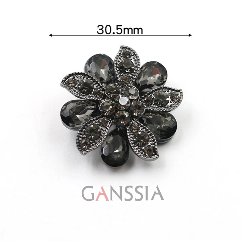 1PC Size:30.5mm Glamorous Black Flower Rhinestone Buttons Metal Shank Button for Garment Sewing Decoration(SS-2522)