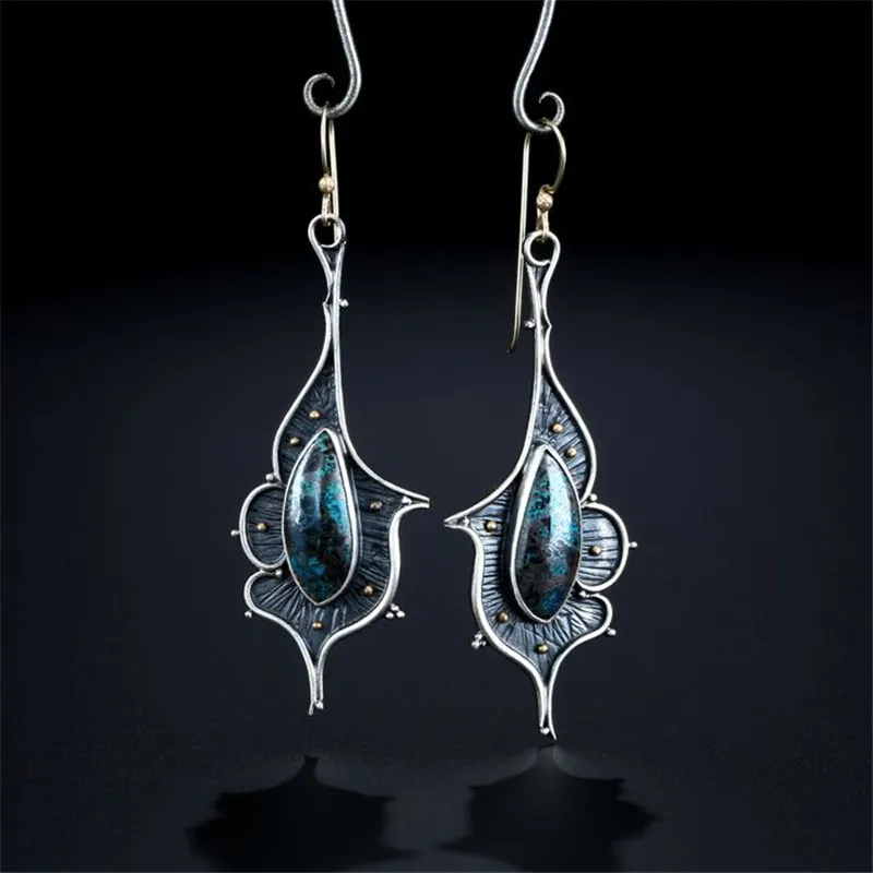 

Vintage Cute Blue Opal Resin Stone Brincos Dangle Earrings For Women Girl Ethnic Pendientes Tribal Earings 2019 Jewelry New