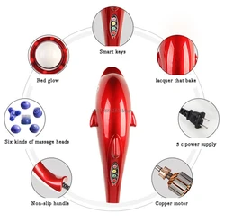 Electric Dolphin Massager Stick Back Massage Hammer Vibration Infrared Body Roller Cervical Vertebra Massager Device