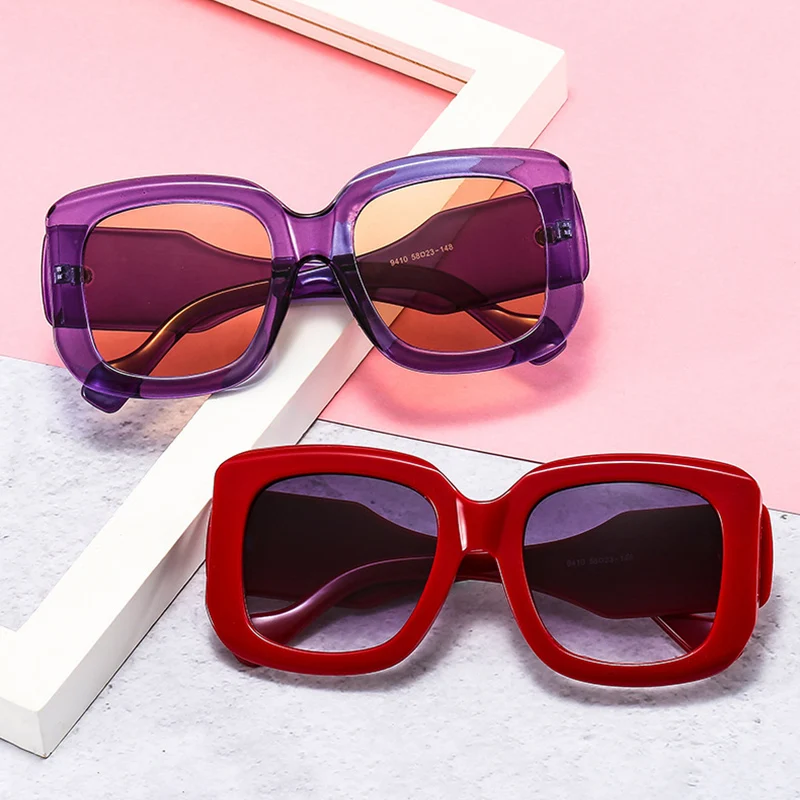 SO&EI Fashion Oversized Square Sunglasses Women Vintage Gradient Eyewear Men Trending Green Purple Sun Glasses Shades UV400