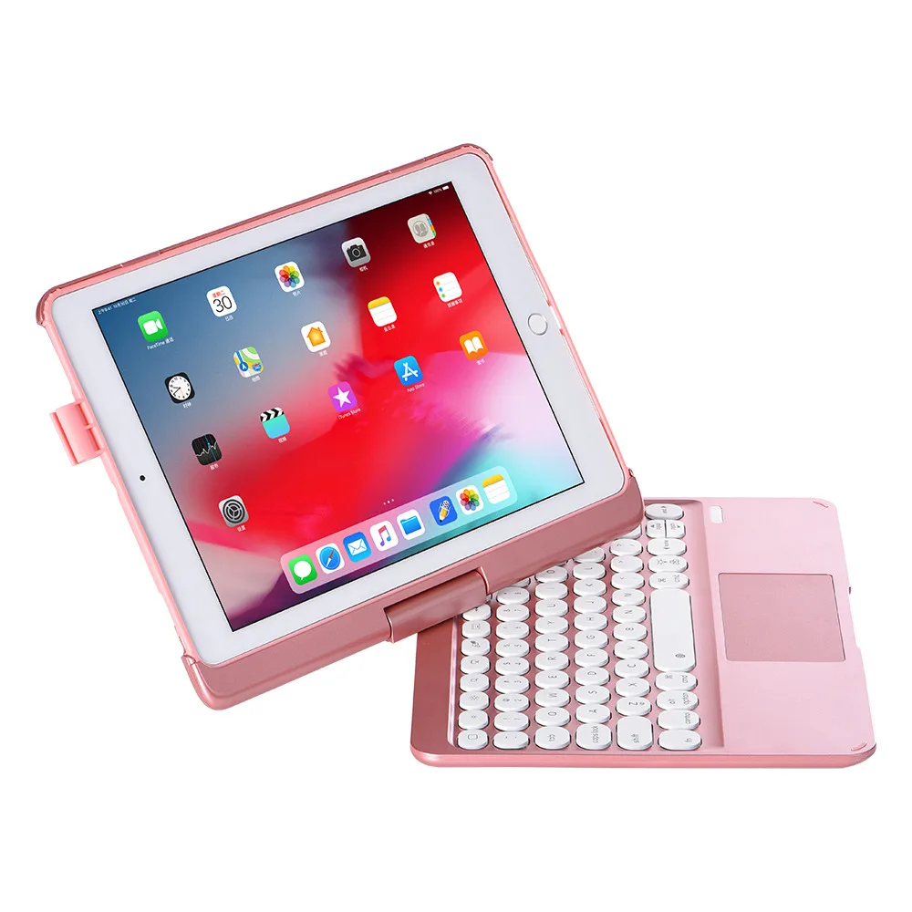 7 Colors Backlight 360 Degree Rotation Wireless Bluetooth Trackpad Russian/Spanish/Hebrew Keyboard Case Cover For iPad 9.7 2018