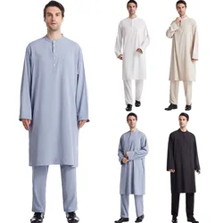 Muslim Robe Pants Arab Men Thobe Suits 2pcs Ramadan Arabic Pakistan Saudi Arabia Eid Turkey Abaya Male National Islamic Clothing