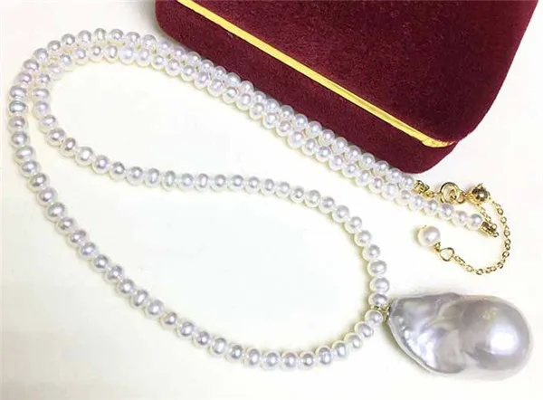 HABITOO 18-25mm Big Baroque Freshwater Pearl Pendant White 3-4mm Pearls Necklace 18inch Fine Elegant Jewelry Charming Gifts