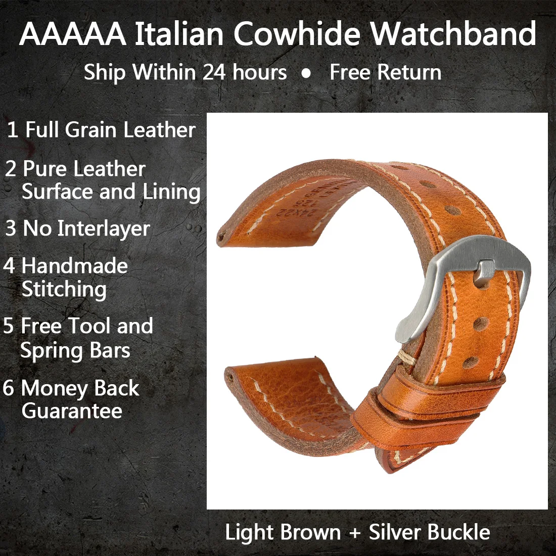 MAIKES Vollnarben-Rindslederarmband Herren Vintage Uhrenarmband Handgefertigte Accessoires für Omega Hamilton Uhrenarmband 3