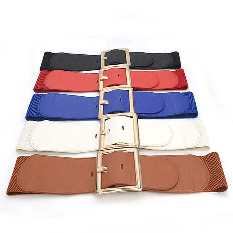 Gold Square Buckle Women Waist Belt Fashion Wide Elastic Belt Dress Accessories Belts for Women Luxury Decorative Waistband 2020