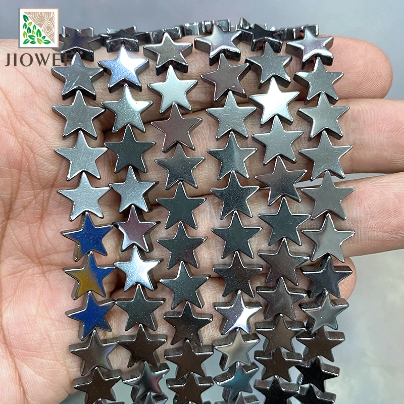 4/6/8/10mm Natural Hematite Flated Five Pointed Star Loose Beads for Jewelry Making DIY Handmade Bracelet Accessories 15'' Inch