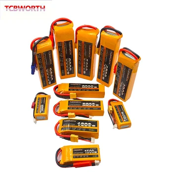 새로운 2S 3S 4S 6S 11.1V 14.8V 22.2V 1300 1500 1800 2200 3000 4200 5200 6000mah 35C 60C XT60-T 플러그 TCBWORTH RC Lipo 배터리