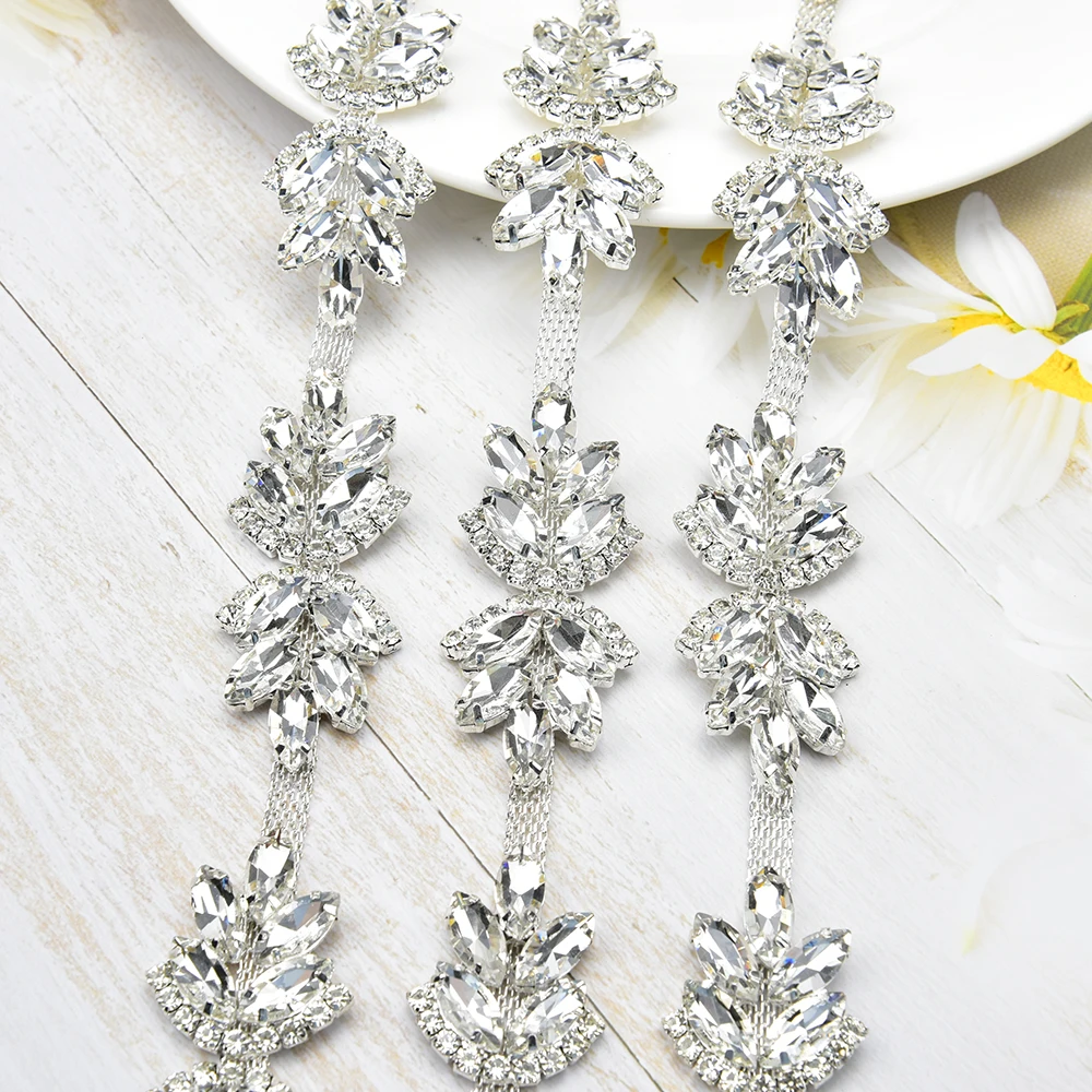 3Cm Wide Crystal Rhinestone Flower Chain White Horse Eye Glass Diamond Trimming Dress Waist Shoelace Head Diy Clothing Ornaments