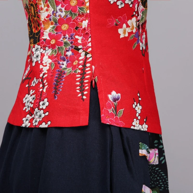 Blusa feminina sexy vermelha de renda verão, camisa em estilo chinês, de linho e algodão, roupa floral tradicional, s-xxxg