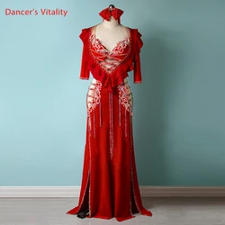 Belly Dance Robe Diamond-Studded Bra+Headwear+Dress Performance Clothing Custom Oriental Dancing Child Woman Competition Clothes