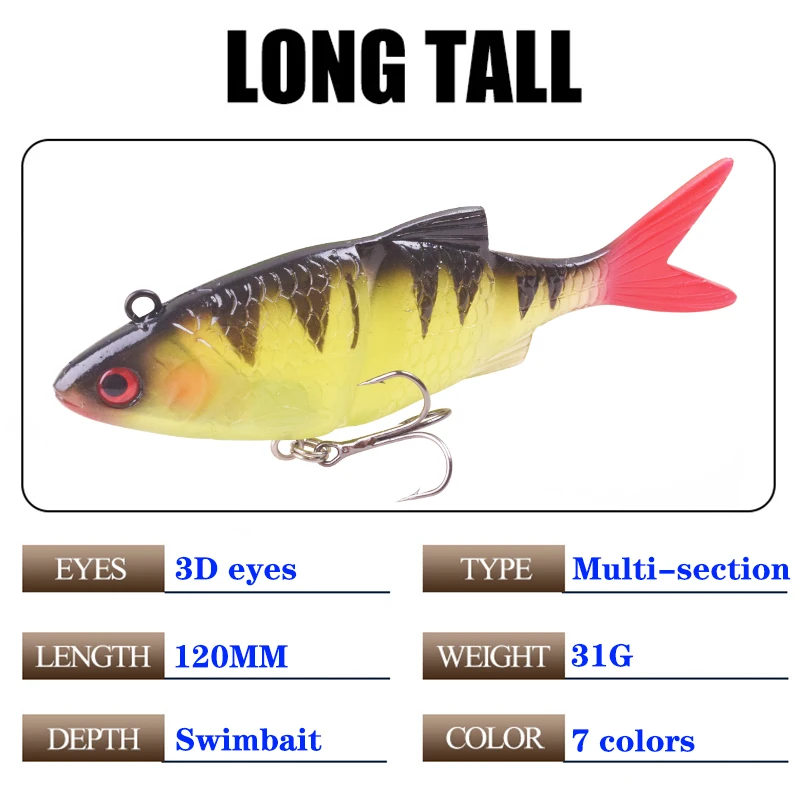 1Pcs soft Fishing Wobblers Pike Fishing Lures 12cm 31g Multi Jointed Sections Artificial Silicone Baits Trolling Carp Fishing