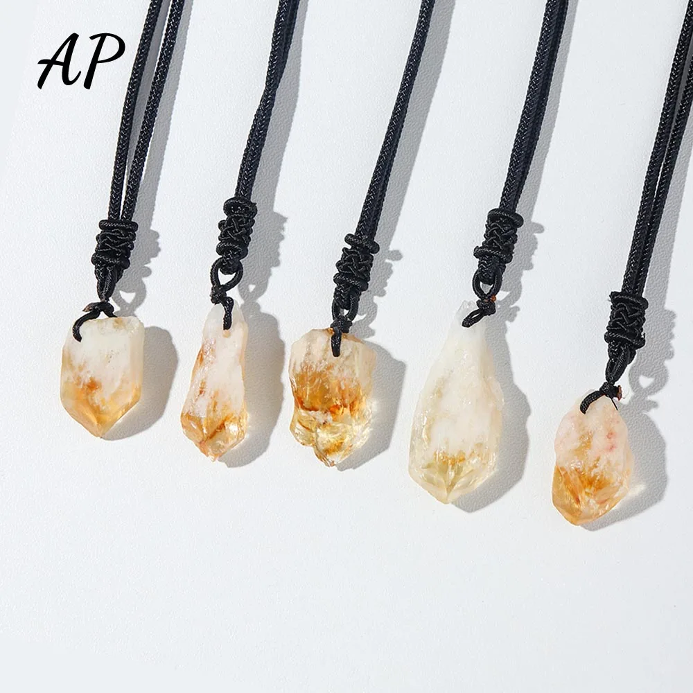 Natural Crystal Yellow Toothed Flower Necklaces Pendants Suspension Gem Stone For Women Men Jewelry Gift