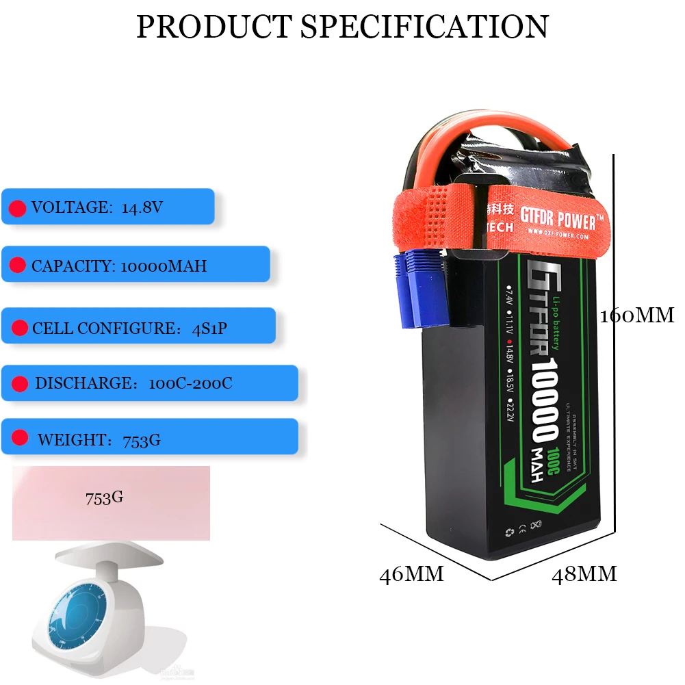 GTFDR Battery Lipo 2S 3S 4S 7.4V 11.1V 14.8V 10000mah 12000mah 9300mah XT60 for RC QRX350 Car Buggy Arrama Remote Control Toys