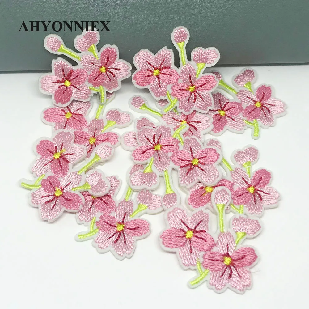 10 Pieces Cheap Cherry Rose Flowers Embroidery Repair Patches Bag Jacket Jeans Iron On Patches for Clothes Small Glue Sticker