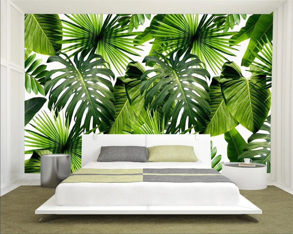 Custom size wallpaper tropical rainforest plant leaf forest background wall home decoration self-adhesive relief material mural