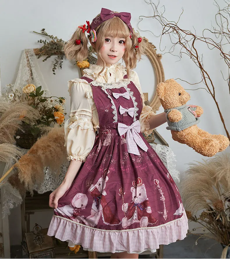 Prinzessin tee party süße lolita strap kleid vintage spitze bowknot nette druck viktorianischen kleid kawaii mädchen gothic lolita oli cos