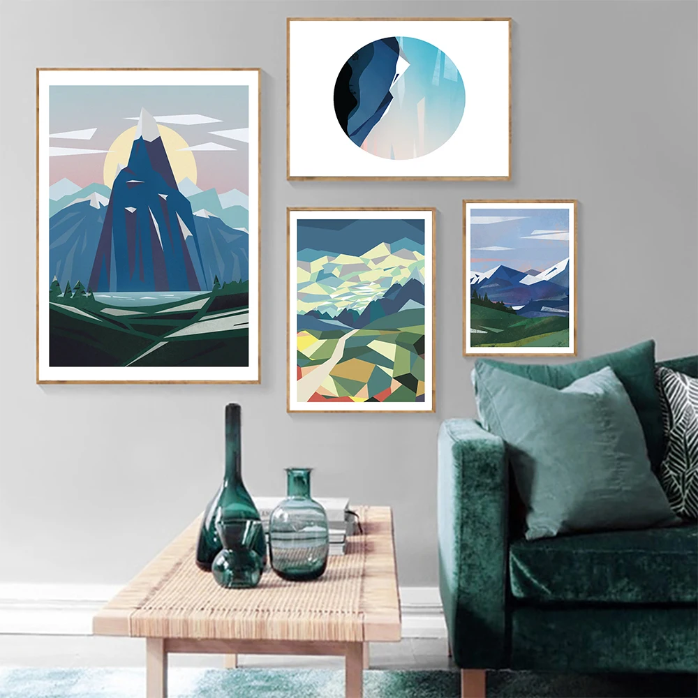 Nordic Canvas Painting Multicolored Abstract Alpine Wall Art Mountain Posters and Prints Decor Picture Modern Home Decoration