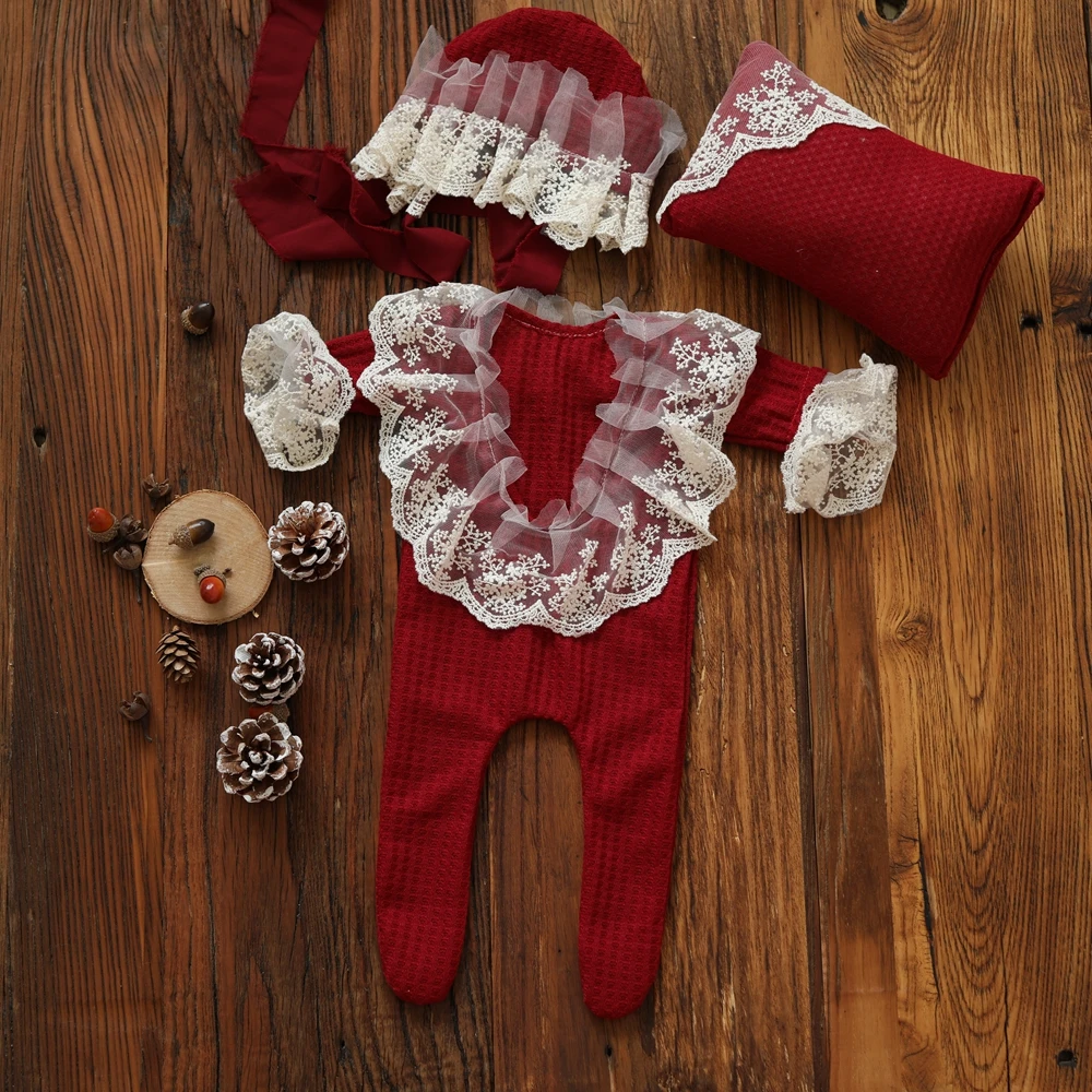 Newborn Photography Props Girl Lace Outfit Pillow Romper Hat Accessory Set Girls Baby Clothes For A Photo Shoot flokati Product