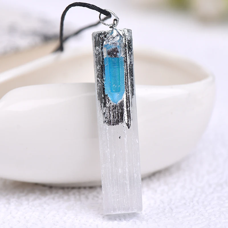 

100% Natural Selenite plaster Pendant Rock Mineral Specimen Jewelry Reiki Healing Energy Stone Add Charm DIY gifts Souvenir 1PC