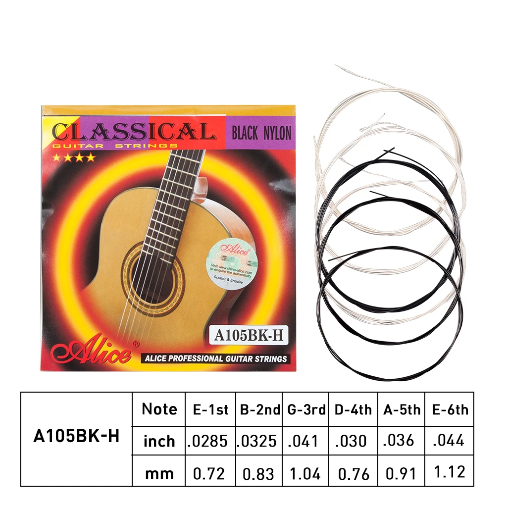 

1 SET Alice Series black nylon Classical guitar strings A105BK-H Nylon Core Siver-Plated Copper Alloy Winding