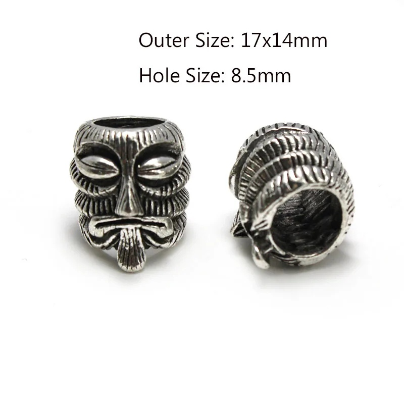 Skull Warrior Helmet Viking Rune Hair Braid Dreadlock Beard Beads Paracord Rope Knife Beads Pendant for Bracelet Keychain DIY