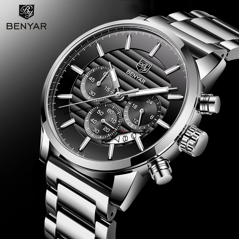 Luxury Brand Benyar Men Watches Full Steel Sports Wrist watch Men\'s Army Military Watch Man Quartz Clock Relogio Masculino 2023