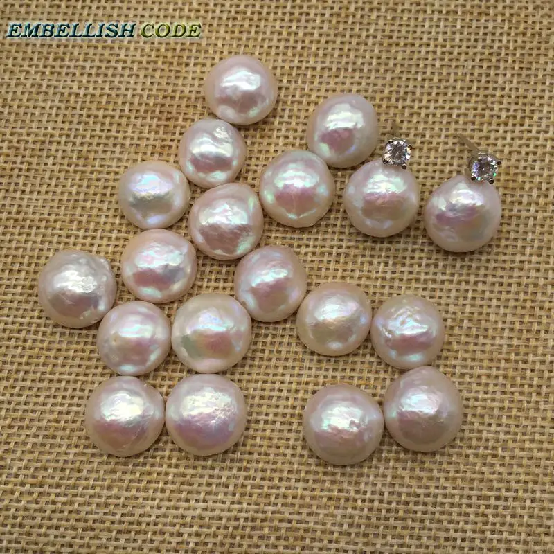 12mm Nearround White Edison Pearls Semicircle Rough Face And Shine Stud Earring Simple With Kernel Freshwater Mabe New Kind Pear