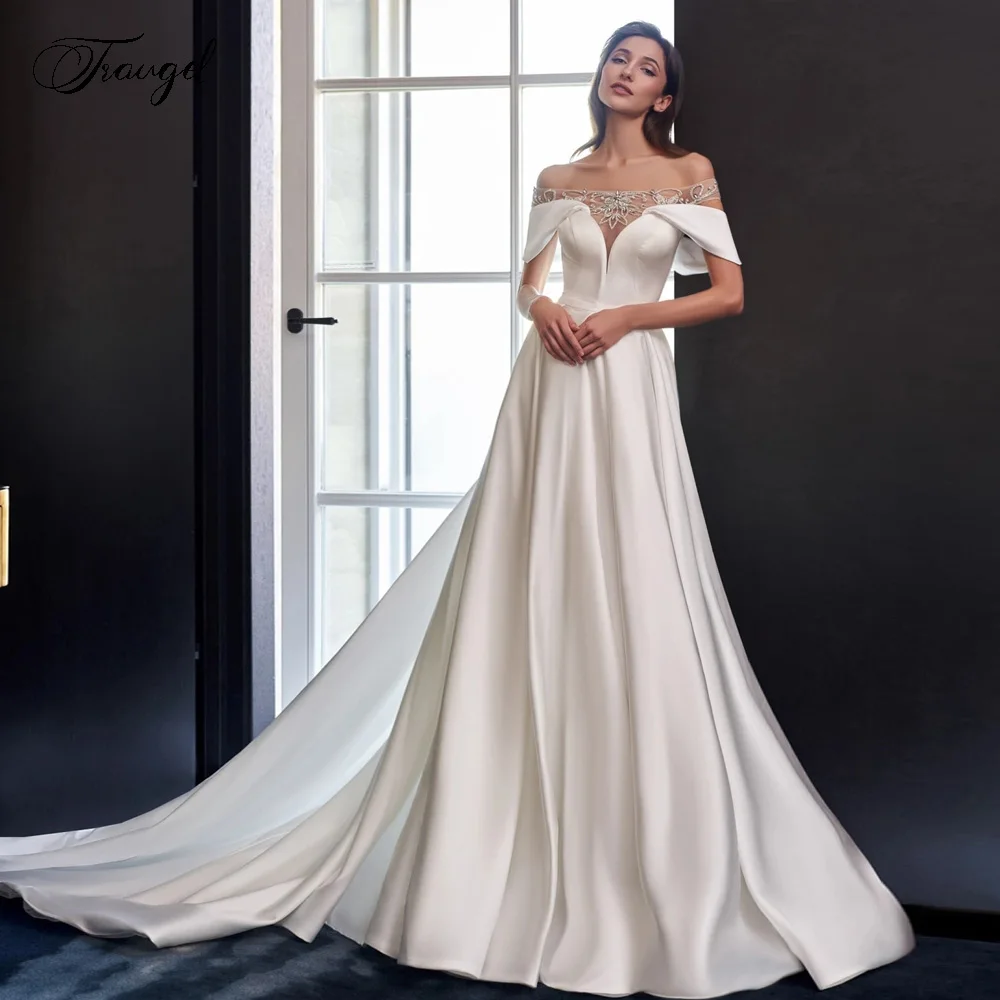 Traugel Matte Satin Wedding Dresses Beaded Sweetheart Off The Shoulder Robe De Mariee Boho Vintage A-Line Vestido De Novia