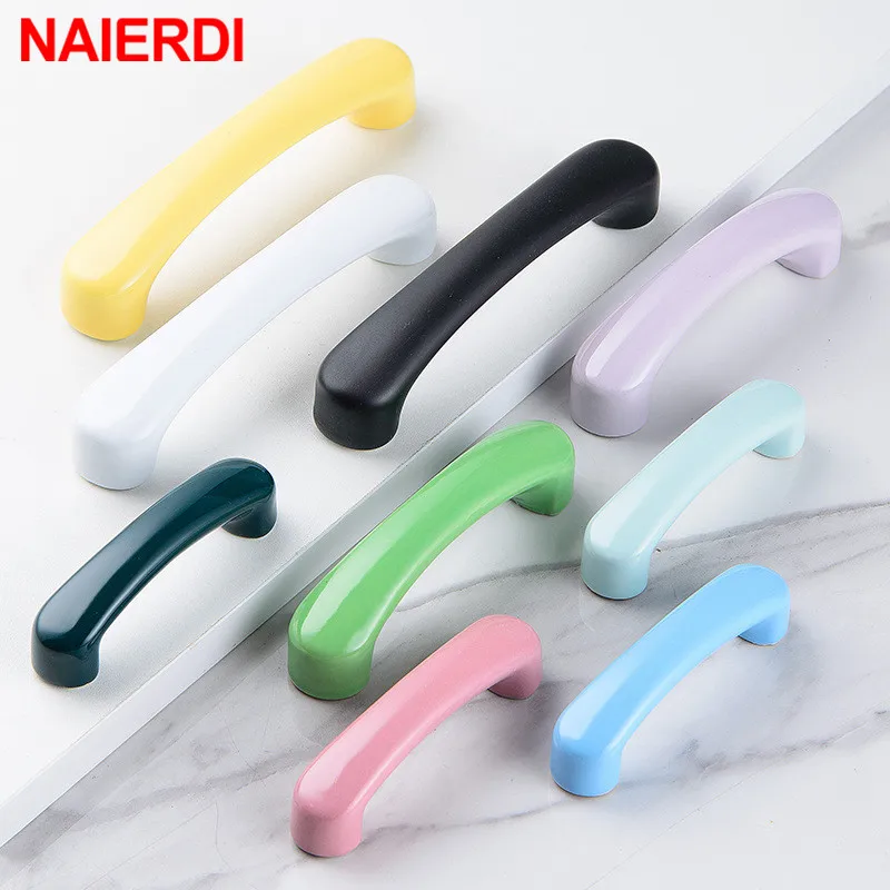 NAIERDI Nordic Macaron Colorful Cartoon Children Room Cabinet Pulls Ceramic Wardrobe Kitchen Drawer Knobs Door Handle for Kids