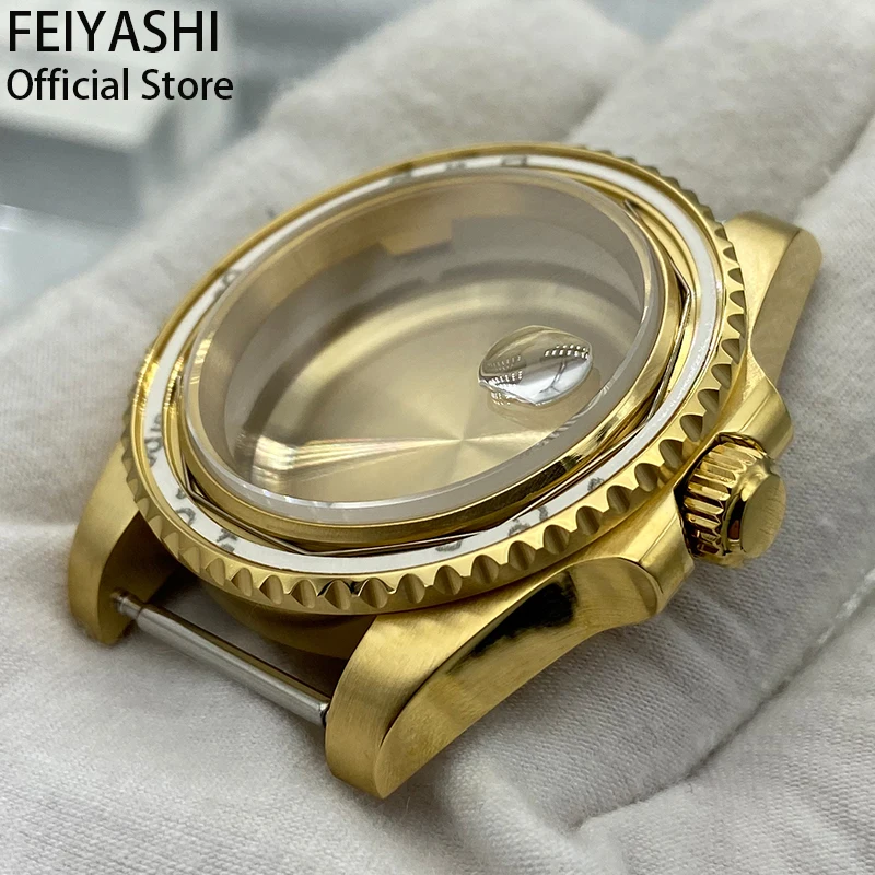 40mm Gold PVD Watch Case 316L Stainless Steel For Seiko NH35 NH36/38/34 Miyota 8215 ETA 2824 Movement 28.5mm Dial Screw-in Crown