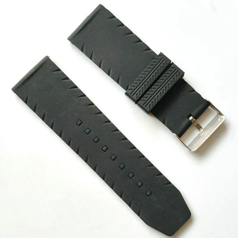 26mm 28mm 30mm Silicone Rubber Watch Band Thin Tire Track Sports Style Strap for Fashion Casual Mens Watches Black