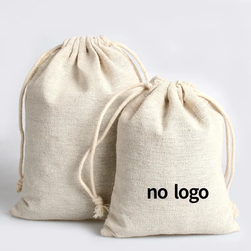 20PCS Cotton Linen Gift Bag Custom Jewelry Packaging Drawstring Pouch Makeup Wedding Party Candy Storage Bag Sachet Print Logo