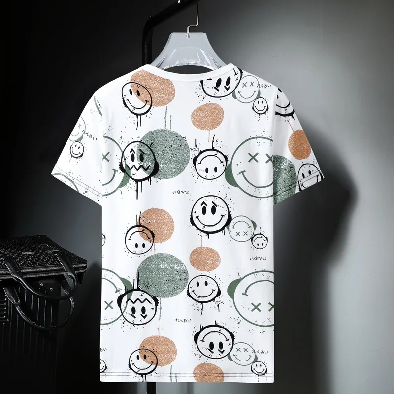 Casual Baggy T-shirt Smile Face Graffiti Streetwear Harajuku Tops Tees Men Summer Short Sleeve Tshirts Plus Size 10XL Male HA165