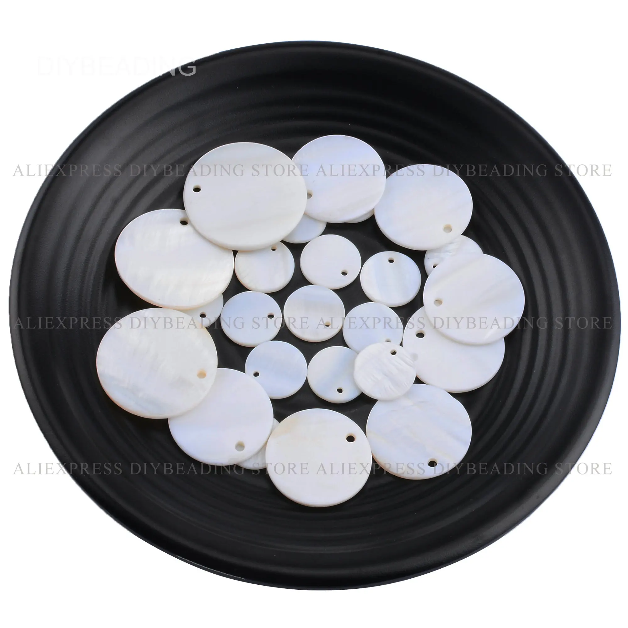 20-200 Pcs Natural White Freshwater Shell Gemstone Round Circle Flat Back Coin Disc Beads for Jewelry Making 10-30mm (1 Hole)