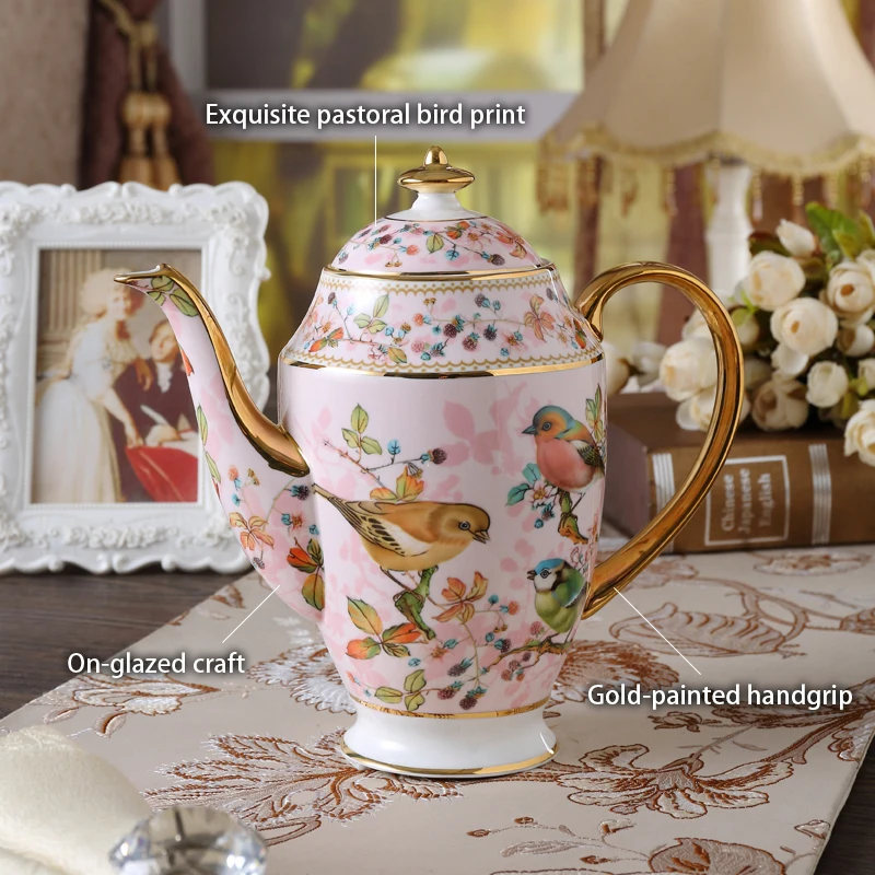 Pink Bird Bone China Coffee Set Porcelain Tea Set Advanced Ceramic Pot Mug Sugar Bowl Creamer Teapot Milk Jug Teaset Tea Cup Set