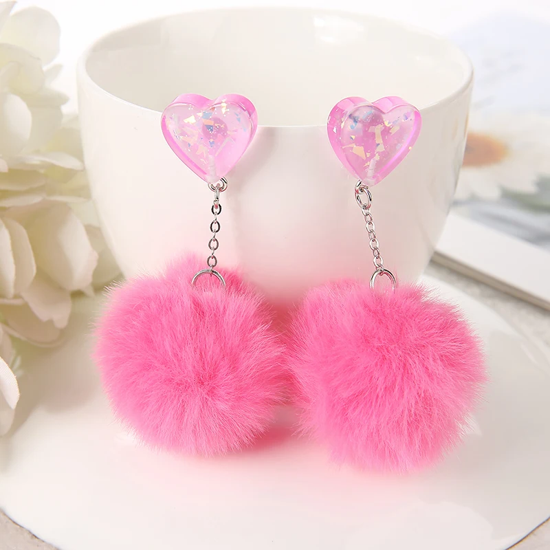 1Pair Cute stud earring multicolours heart resin earring  with Puffer Ball Earrings Fashion For Women ChildrenJewelry Gift