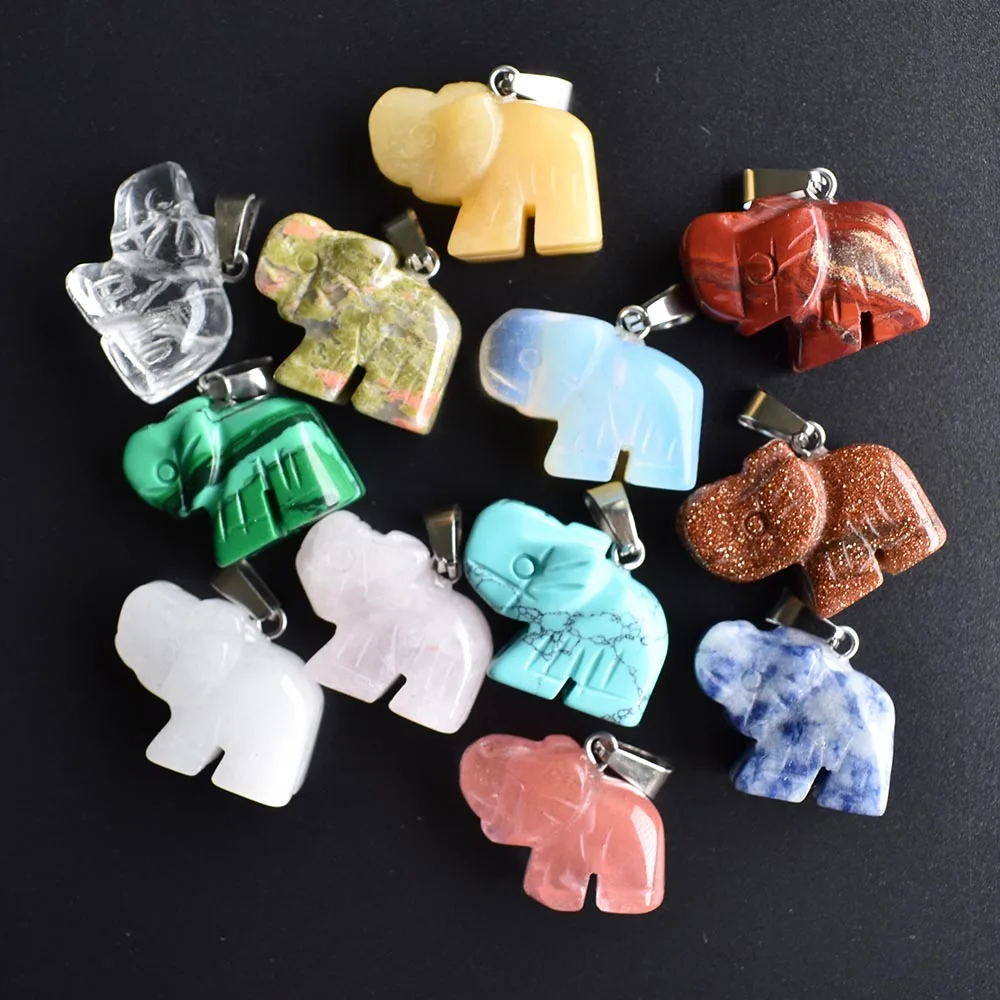 Fahion mixed natural stone elephant shape Charms pendant fit Necklaces jewelry making Wholesale 12pcs/lot free shipping