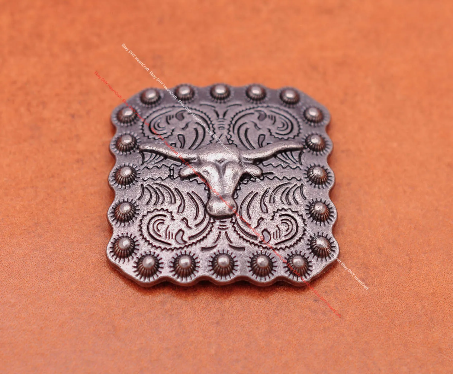 10X 35*35MM Square Antique Silver Western Berry Flower Bull Head Longhorn Leathercraft Belt Accessories Concho Button Screw Back