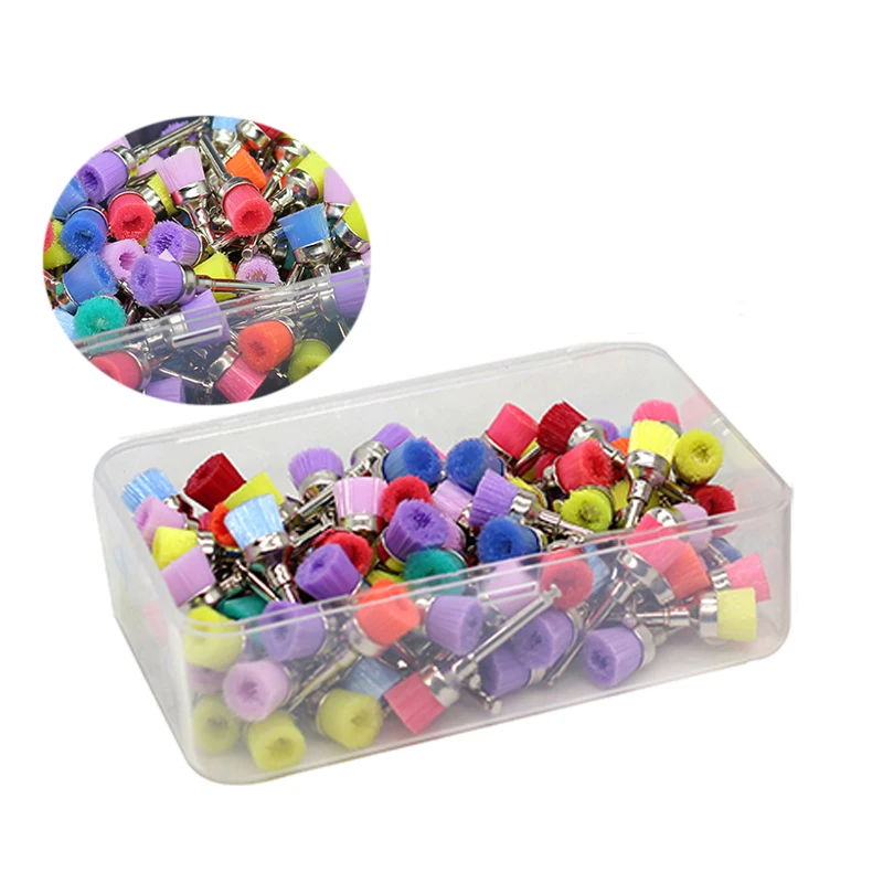 

100pcs/Box Dental Polishing Brush Polisher Prophy Cup Rubber Latch Colorful Nylon Bristles Mix Style Dentist Tool Lab Material