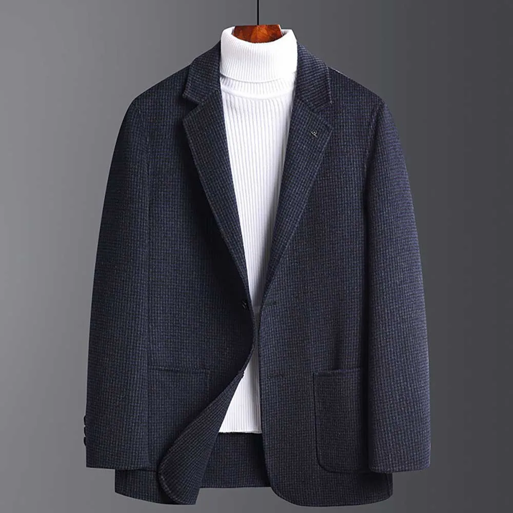 New Fashion Double-Sided Woolen Suit Blazer Men Leisure Plaid Suit Jacket Office Wedding Casual Coat Male Clothing