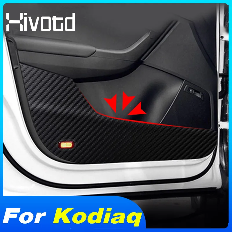 For Skoda Kodiaq Accessories Door Anti-Kick Sticker Carbon Fiber Protection Cover Side Door Edge Film Anti Scartch Pad 2017-2021