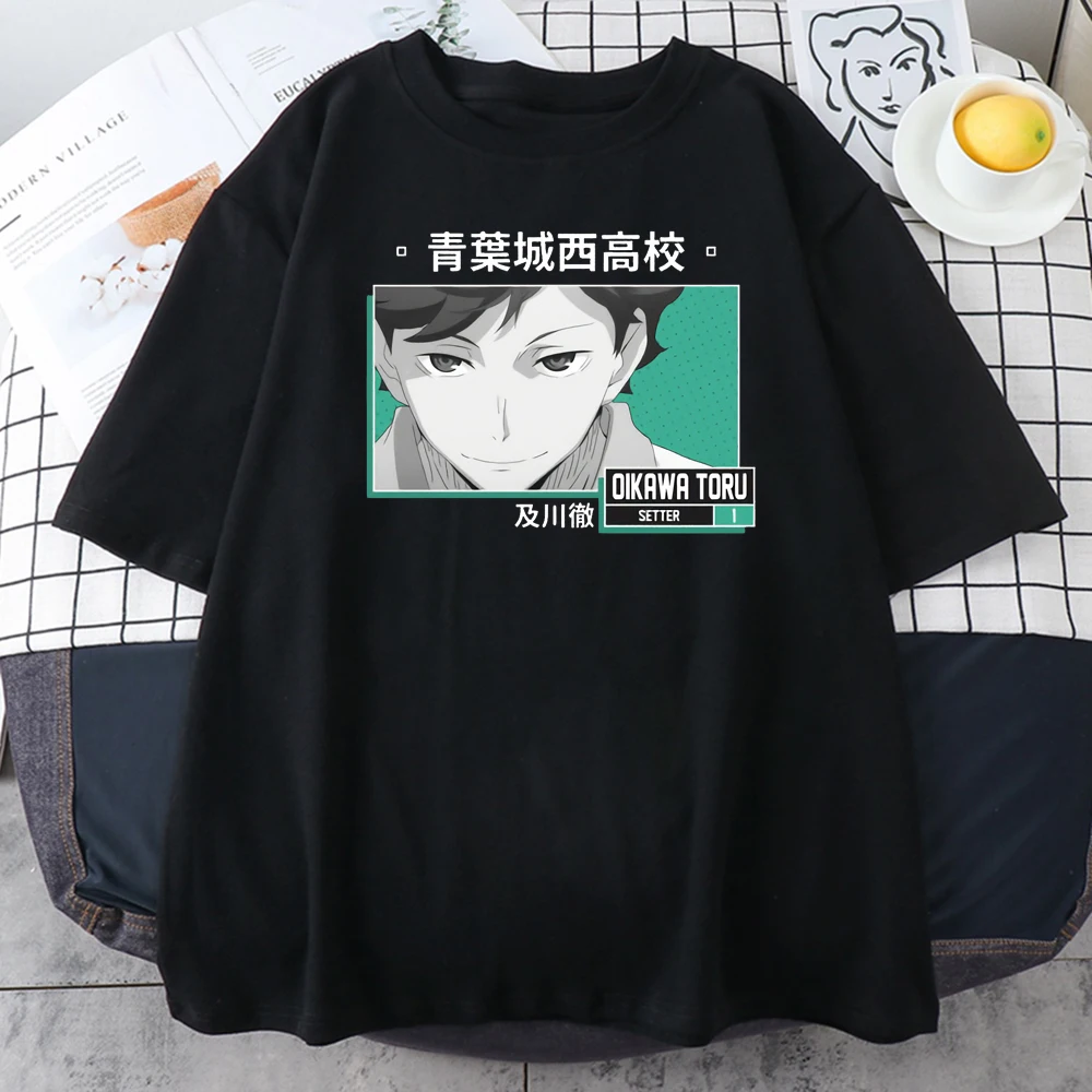 Oversize T-shirt Haikyuu Oikawa Tooru Casual O Neck Short Sleeve Black T shirt Fashion Summer Harajuku Graphic Woman Tee Shirt