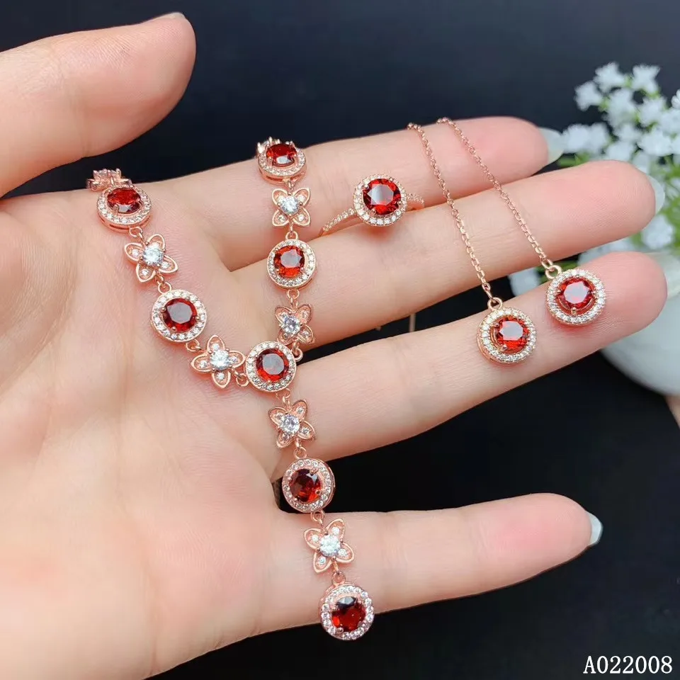 

KJJEAXCMY fine jewelry 925 sterling silver natural garnet earrings ring pendant necklace vintage ladies suit support testing