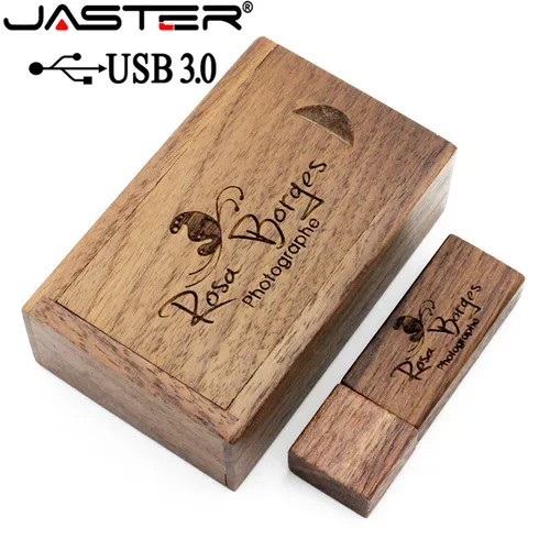 JASTER USB 3,0 + caja unidad flash USB de arce de madera pendrive 4GB 8GB 16GB 32GB 64GB memoria Stick 1 Uds logotipo personalizado gratis