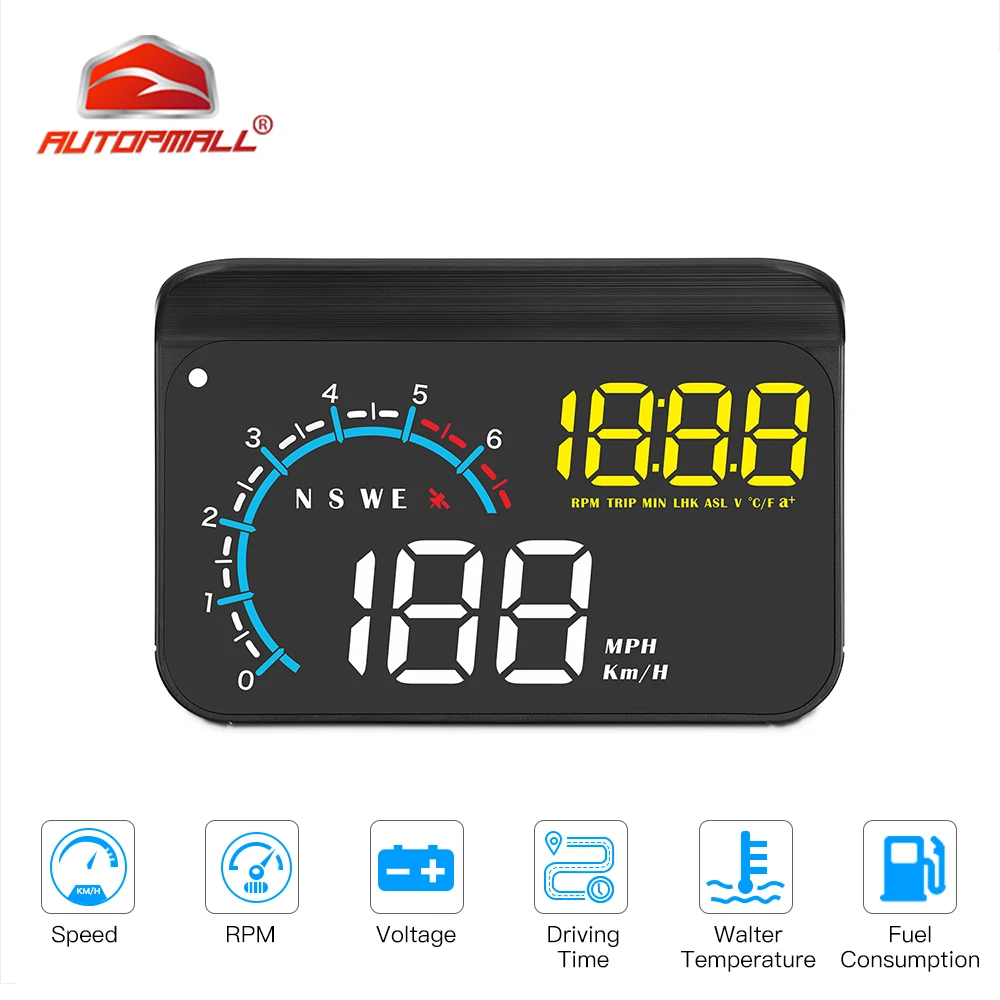 

2020 OBD2 HUD Head Up Display Car Speedometer Projection OBD GPS Gauge for all Cars Dual System Speed MPH KM/h engine RPM Alarm