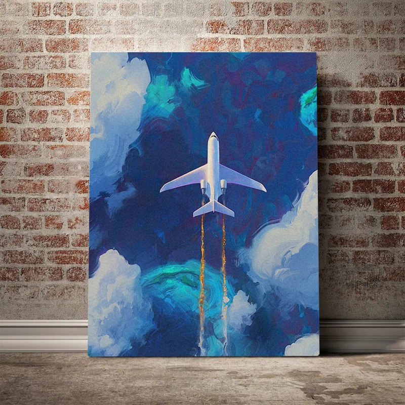 Flugzeugdrucke, blauer Himmel, Wolken, schöne Malerei, modulare Bilder, Leinwand, Wandkunst, Heimdekoration, modernes Nachttisch-Hintergrund-Poster