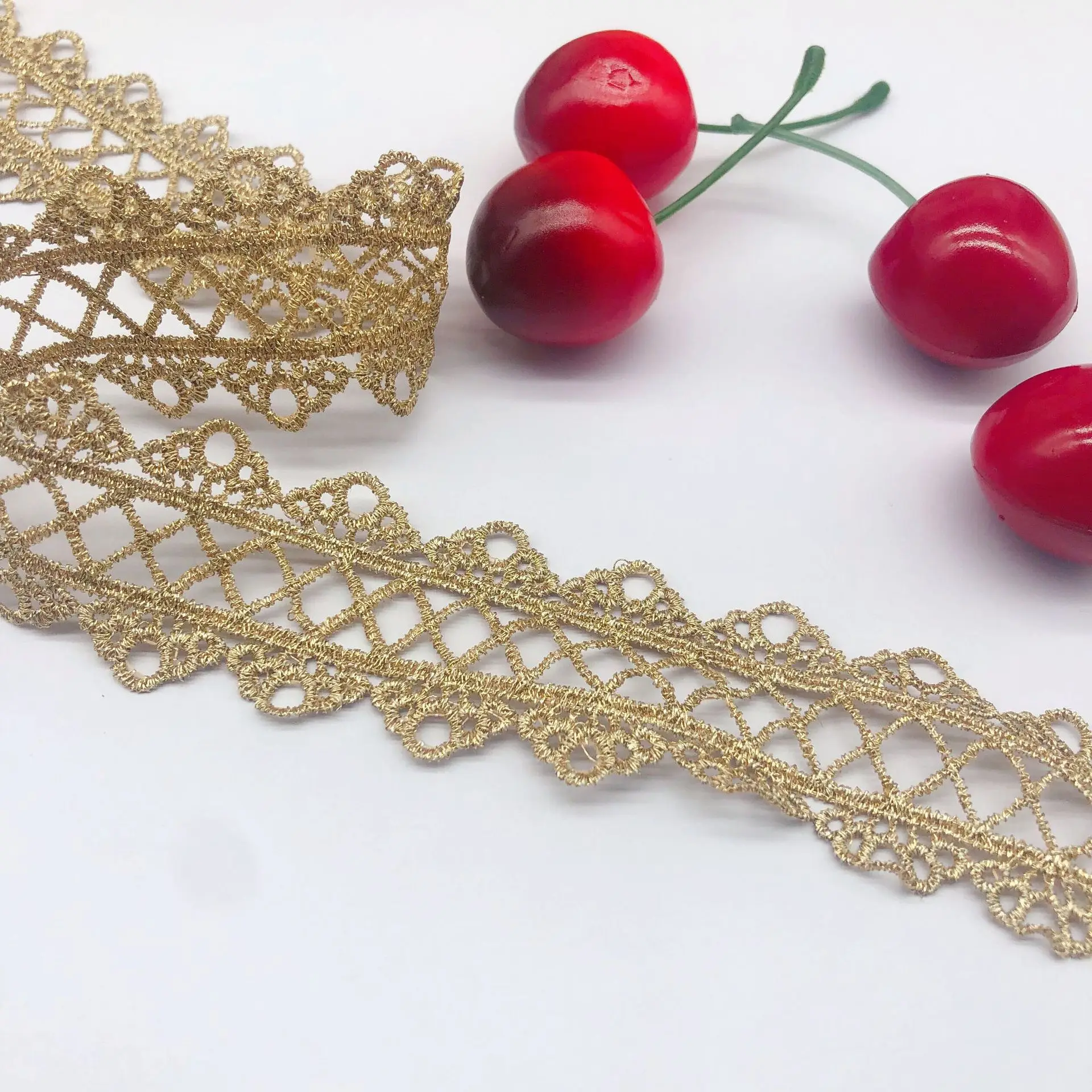 5Yards Gold Thread Bilateral Water-soluble Embroidery Lace Wedding dress lace DIY ornaments clothing apparel Lolita accessories