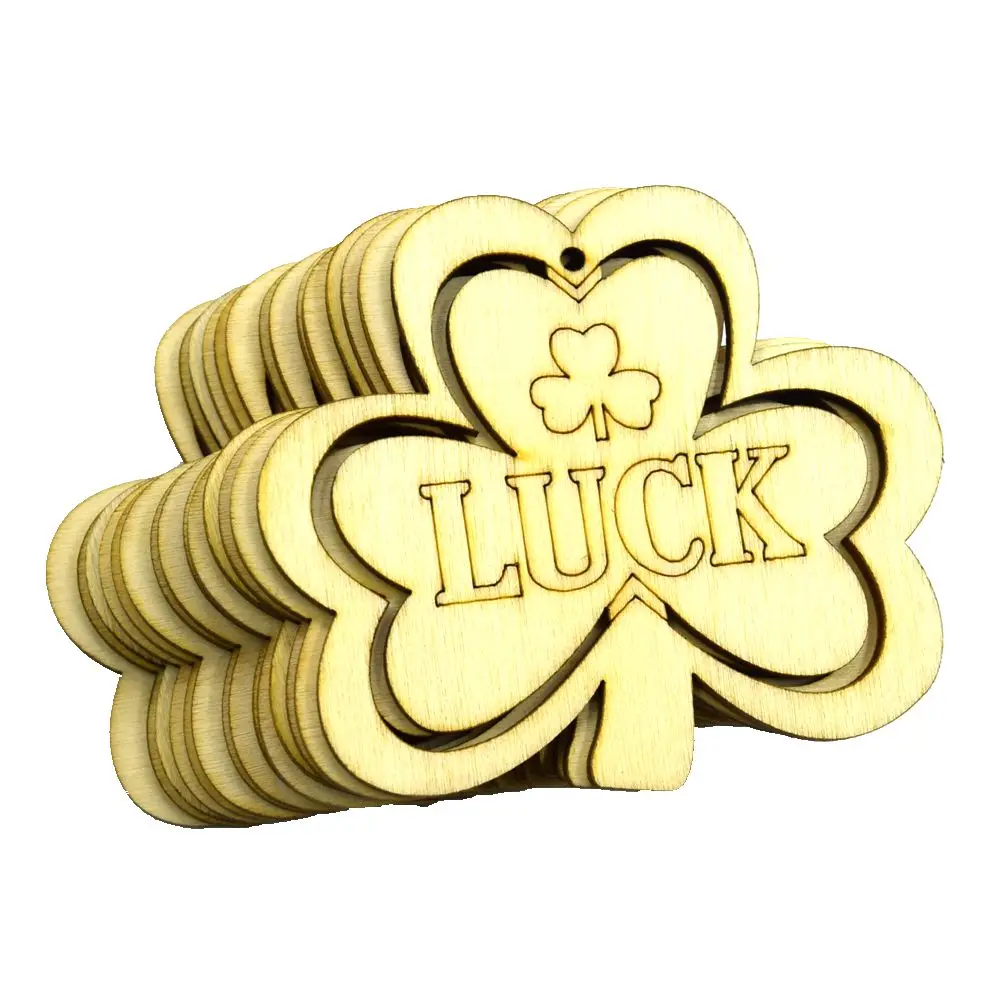 10pcs DIY Wood Luck Creative Clover Hanging Drop Clover Hanging Prop Decor for Saint Patricks Day Party Festival Home Decor